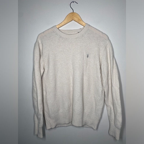 All Saints Lymore Ramskull Merino Wool Blend Crewneck Knit Sweater / Ecru - Picture 2 of 5